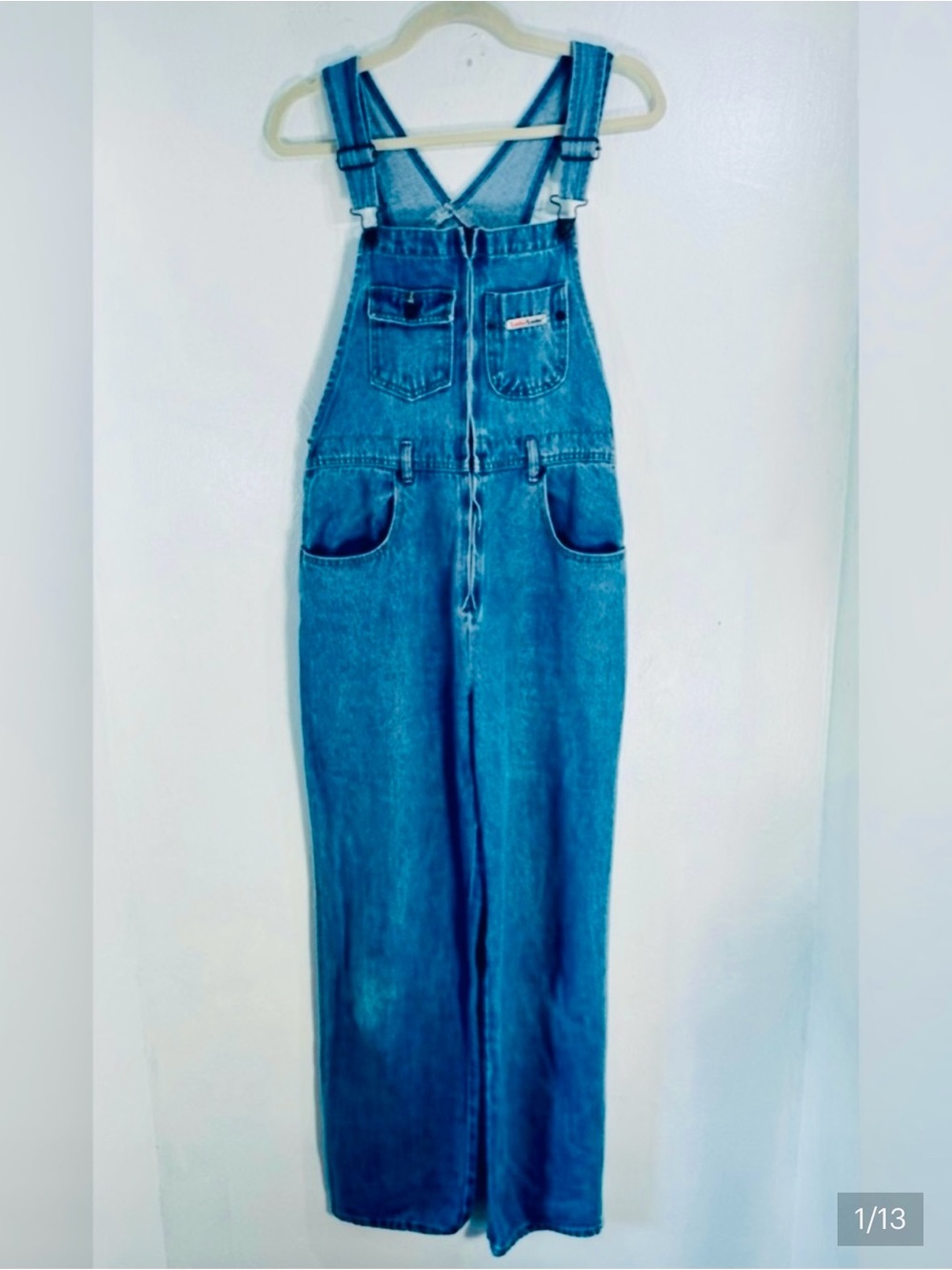 RARE 90s Vintage London London Front Zip Blue Denim Overalls.6 Pockets.Size M